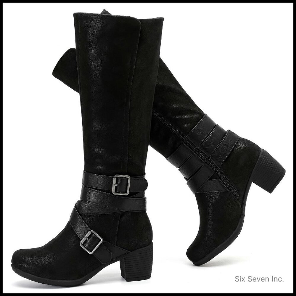 Knee High Boots Chunky Heel Pointed Toe Classic Zipper Comfortable Fall Winter
